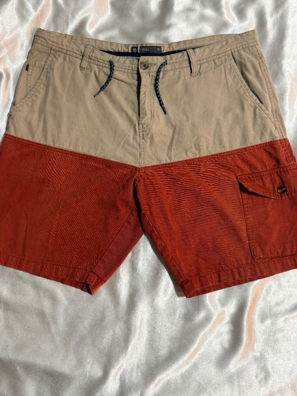 Element Originals Men’s Colorblock Cargo Shorts Tan Rust Size 38 Skate Y2K